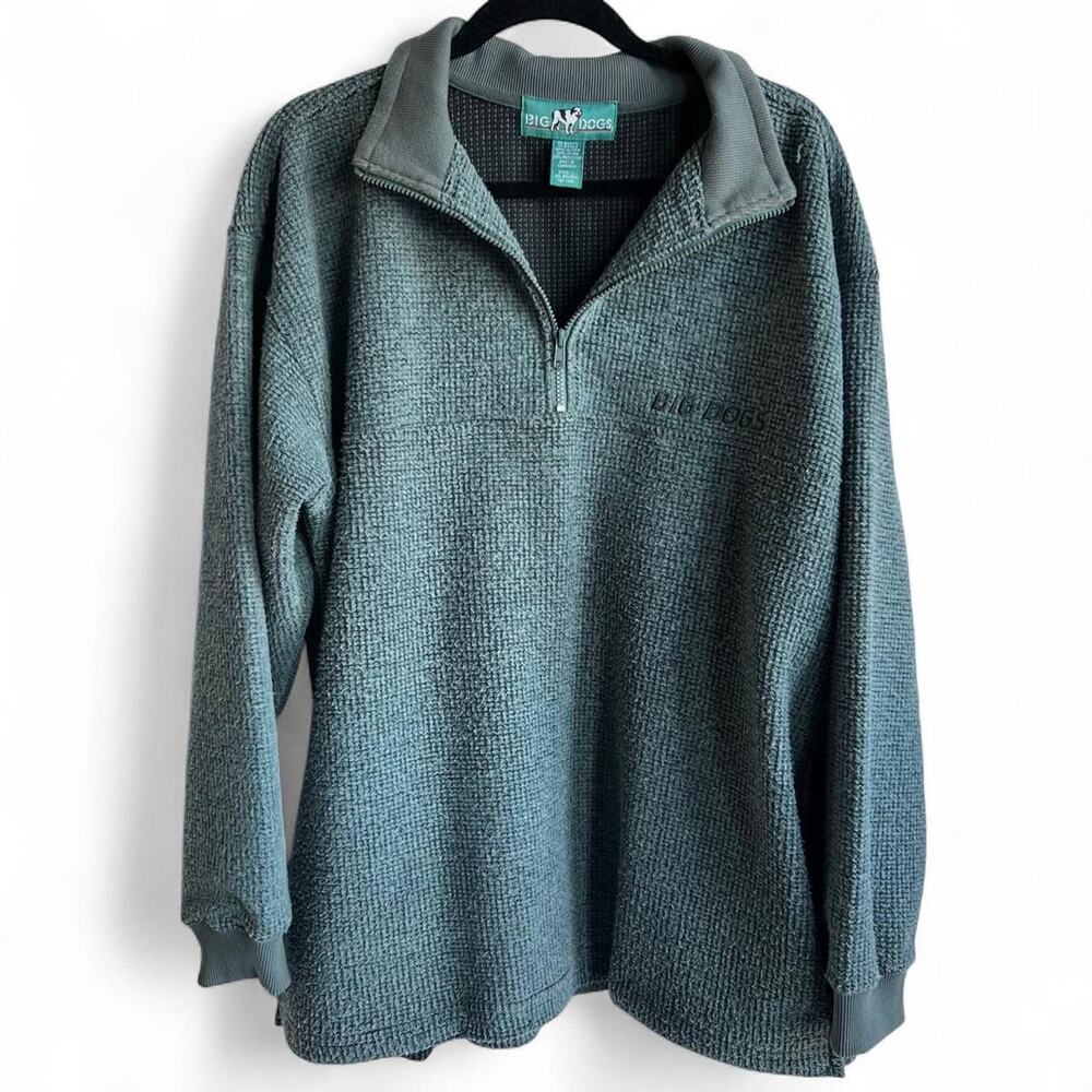 Big Dogs Vintage Grey Blue Quarter Zip Pullover Sweatshirt‎ Small